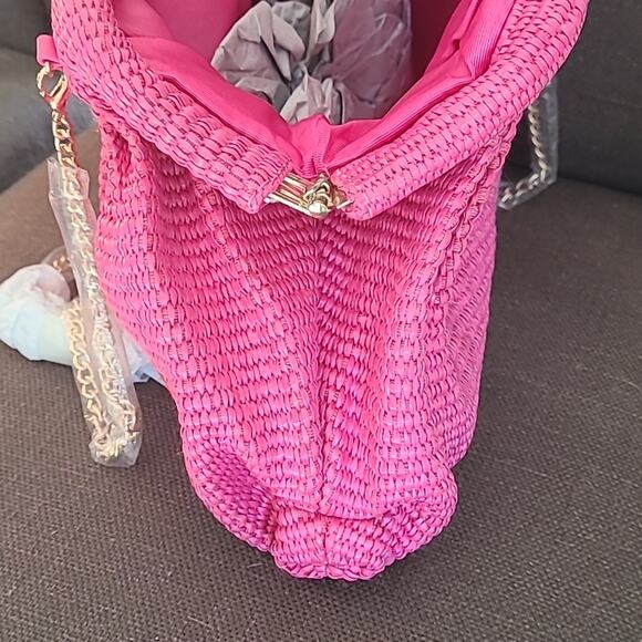 Macys Aqua Woven Clutch Crossbody Purse Hot PINK‎ NWOT - Picture 5 of 5